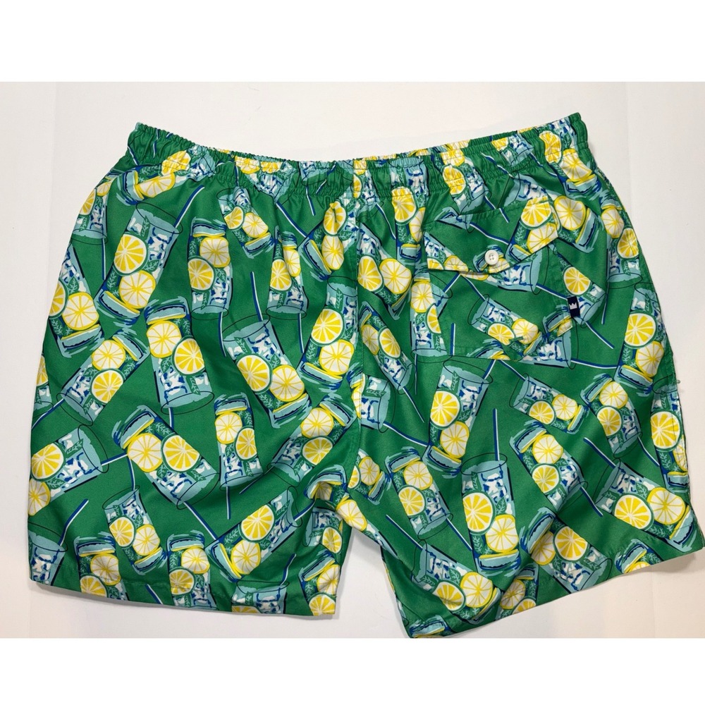 Crown Ivy Men's Swim Trunks Green Lemonade Drink Print Elastic W/ Drawstring XL - Picture 6 of 8